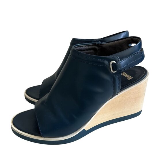 CAMPER Navy Blue Leather Peeptoe Wedges Size 37 - Picture 4 of 7